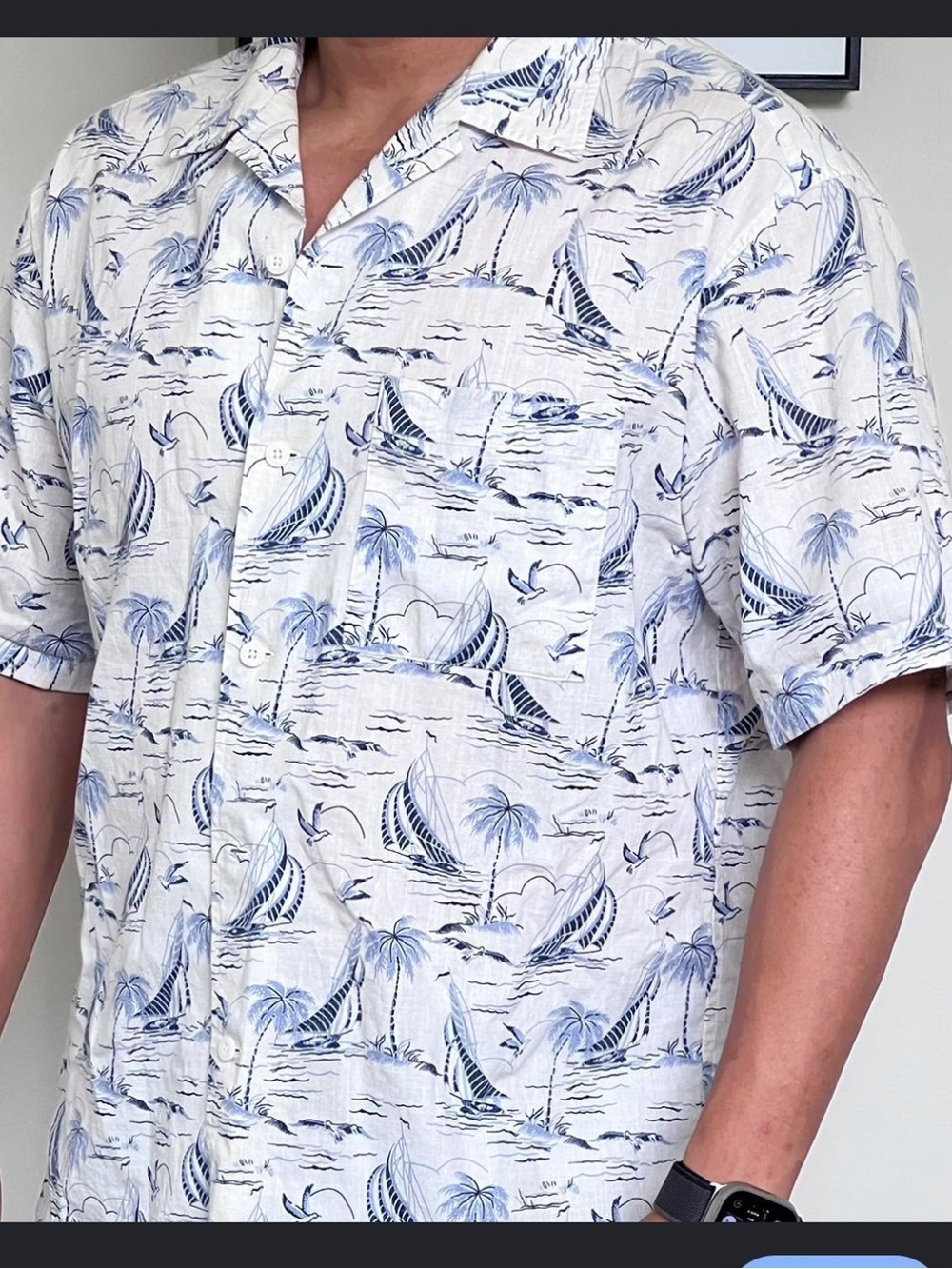 Uniqlo x Reyn Spooner Blue White Short-Sleeve Button-Down Shirt tropical